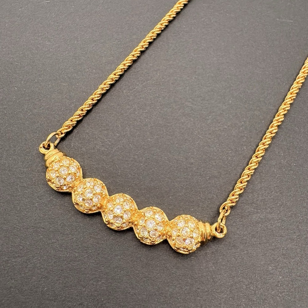 Vintage Swarovski Sphere Ball Link Crystals Gold Tone Necklace Rope Chain 16.5"